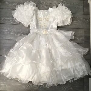 Vintage JUST DARLING Frilly Ruffle Beaded Girls Dress with Ribbon Rose Belt 10
